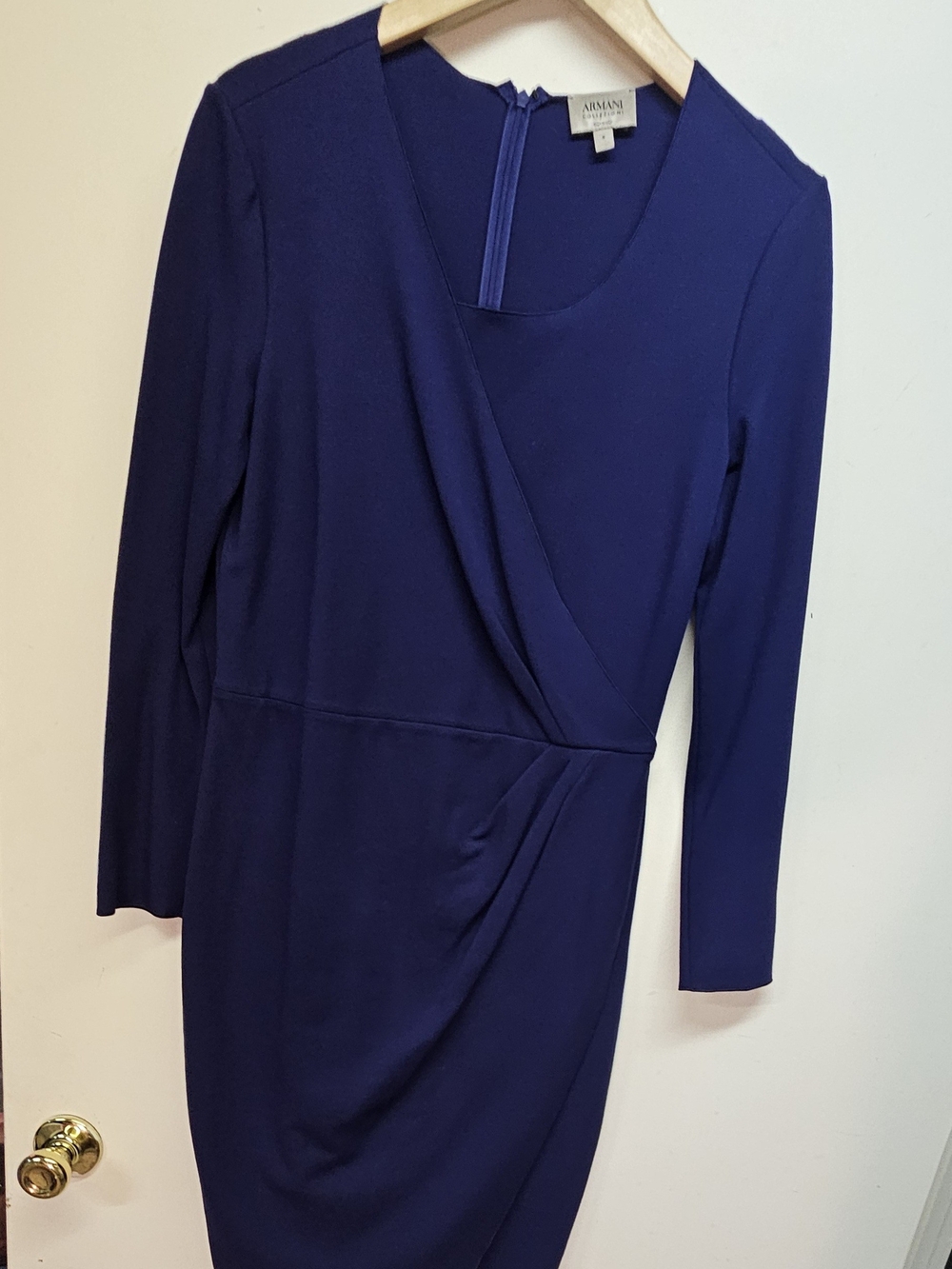 Armani Collezioni Navy Long-Sleeve Wrap-Style Sheath Dress